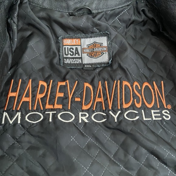 Vintage Harley Davidson Men's USA Genuine Black Orange Leather Riding Jacket 3XL - Picture 7 of 11